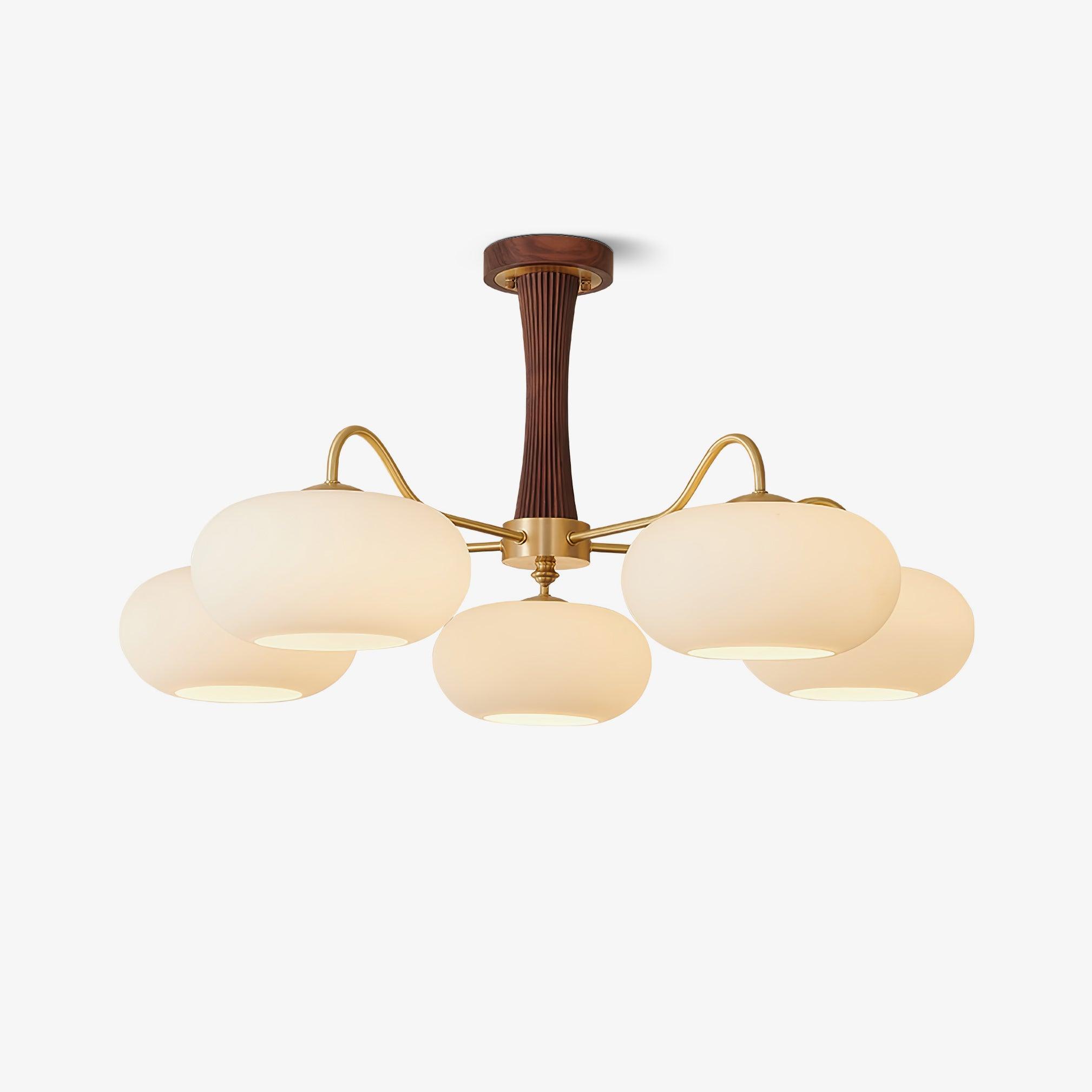 Eira Brass Wooden Glass Persimmon Chandelier