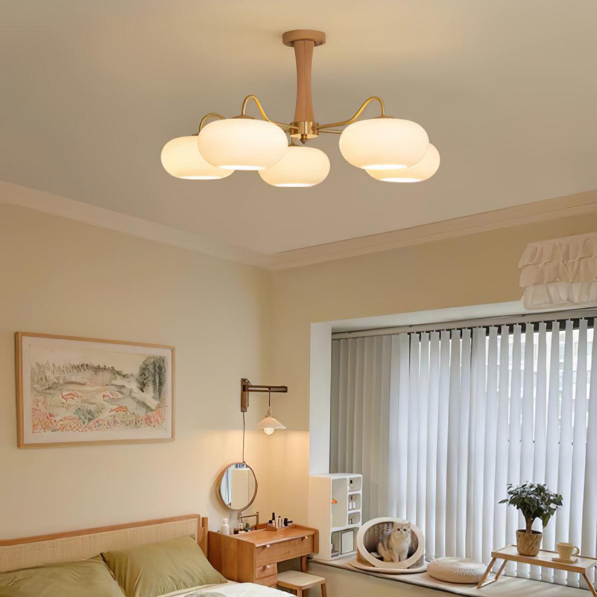 Eira Brass Wooden Glass Persimmon Chandelier