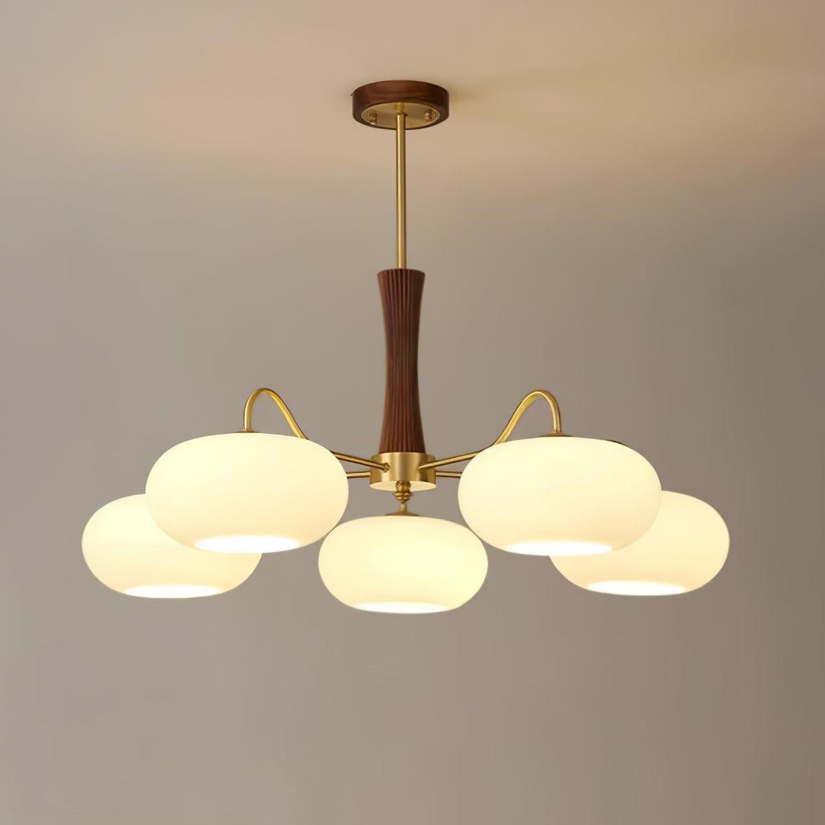 Eira Brass Wooden Glass Persimmon Chandelier