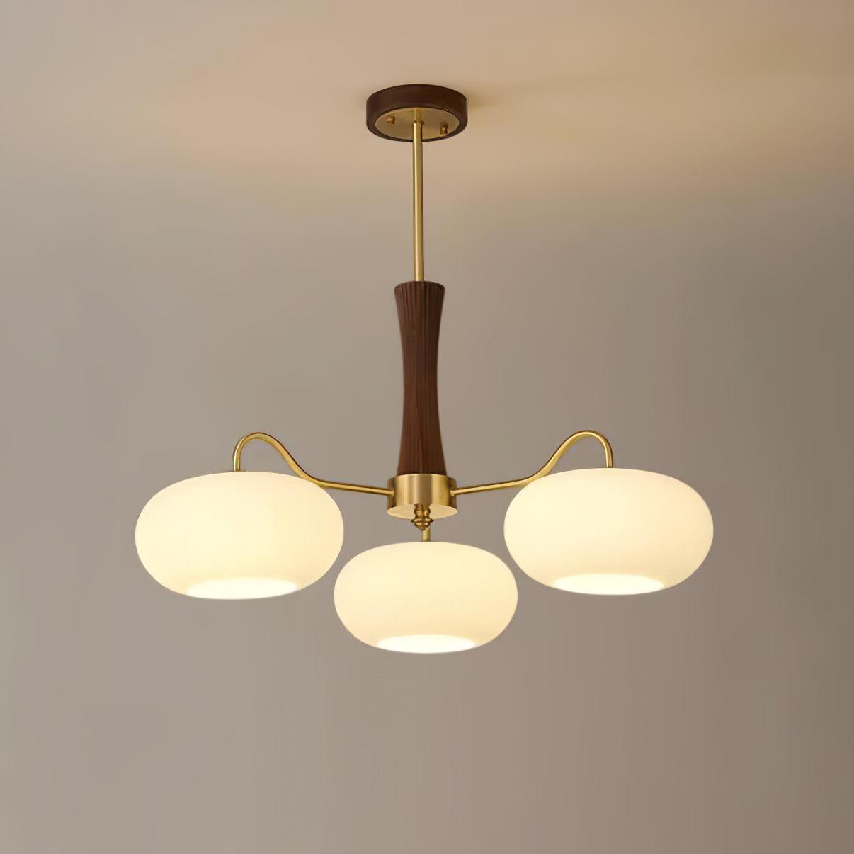 Eira Brass Wooden Glass Persimmon Chandelier