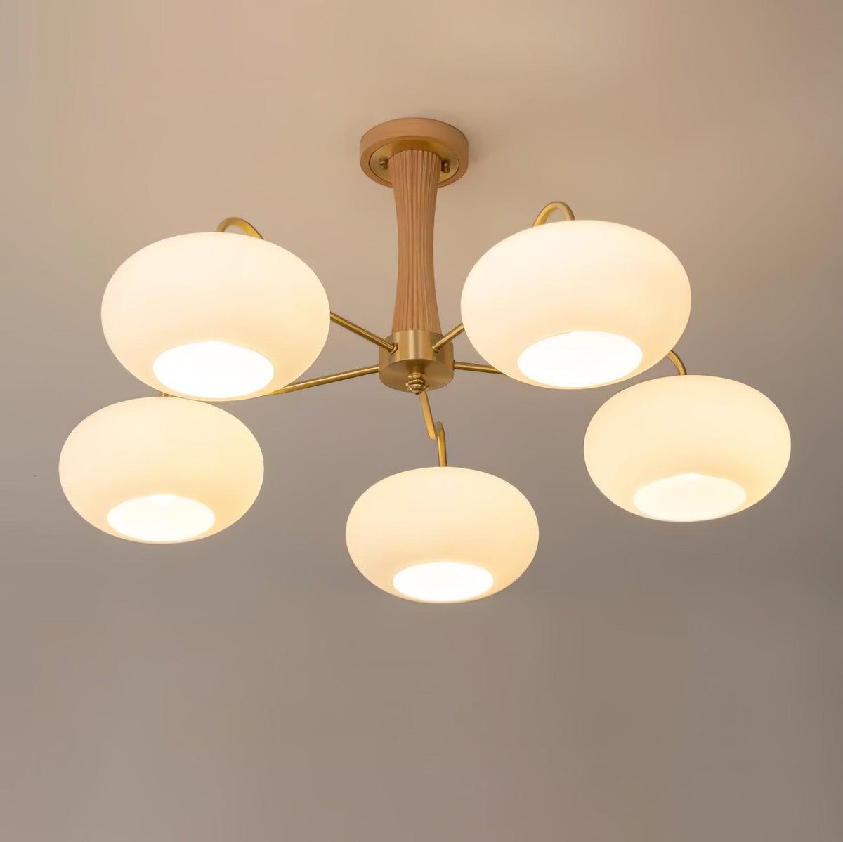 Eira Brass Wooden Glass Persimmon Chandelier
