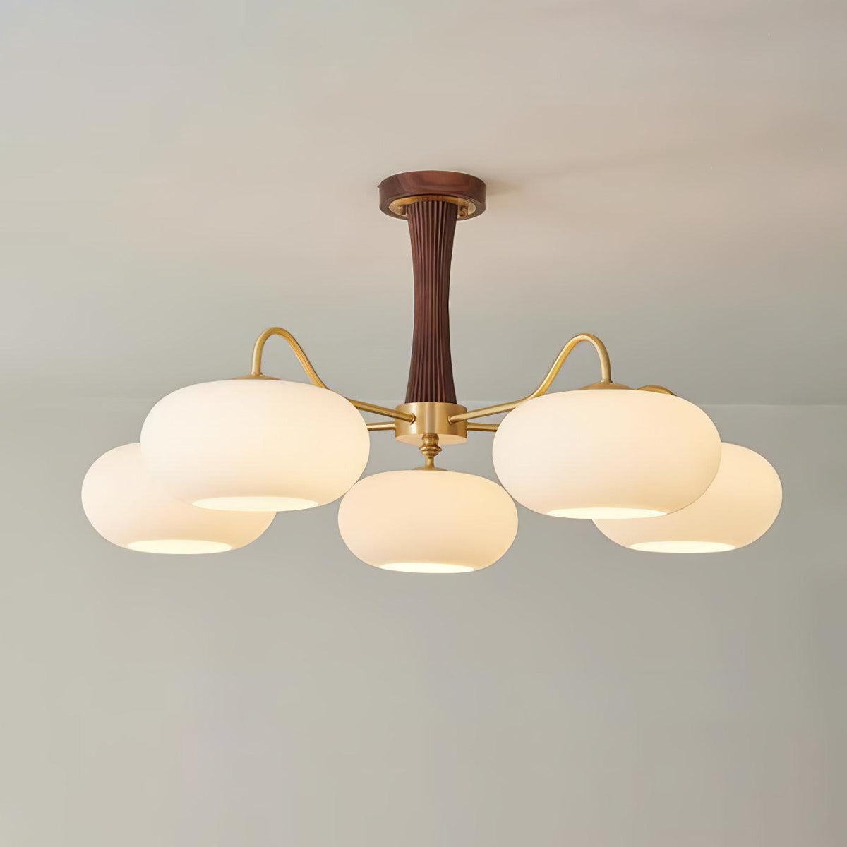 Eira Brass Wooden Glass Persimmon Chandelier