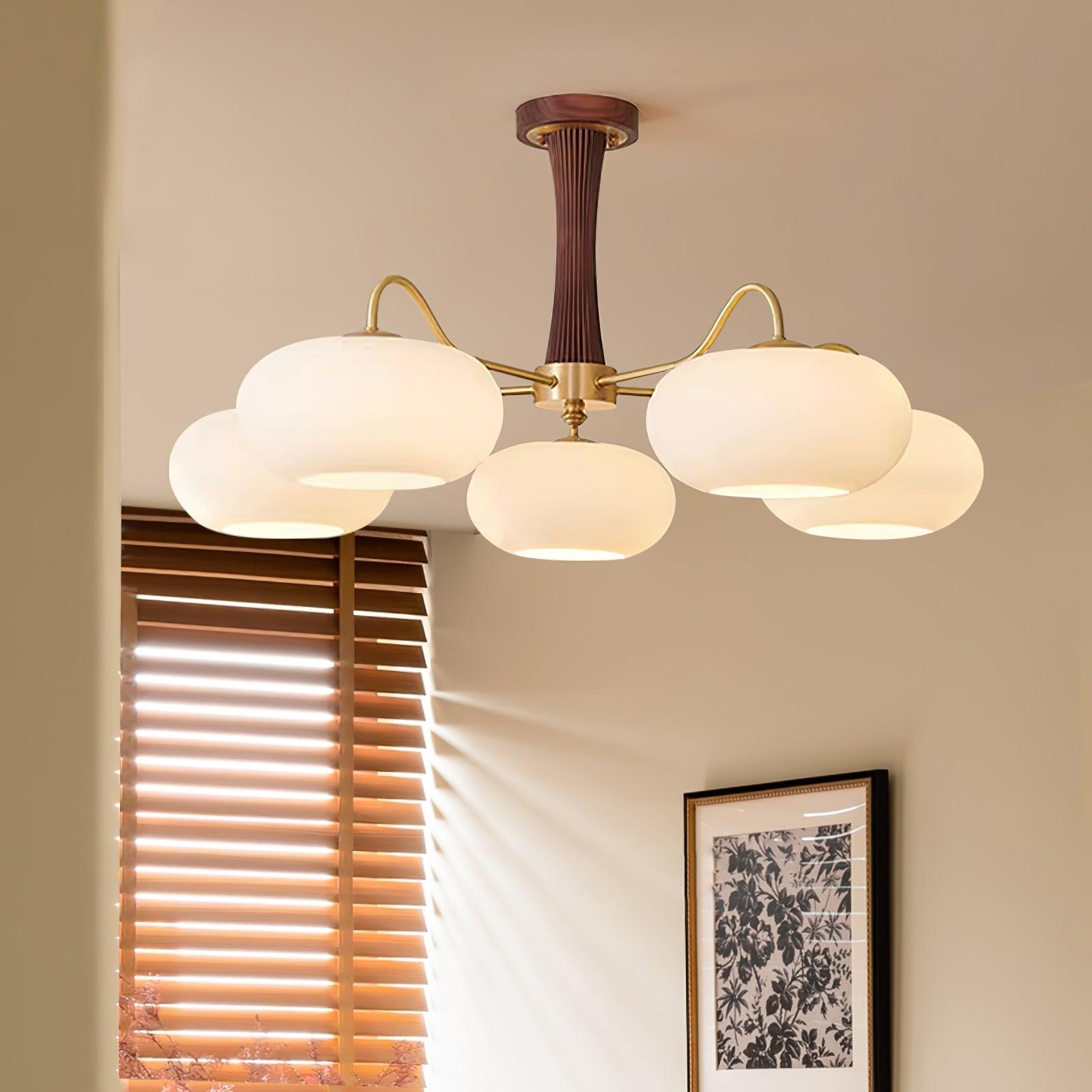 Eira Brass Wooden Glass Persimmon Chandelier