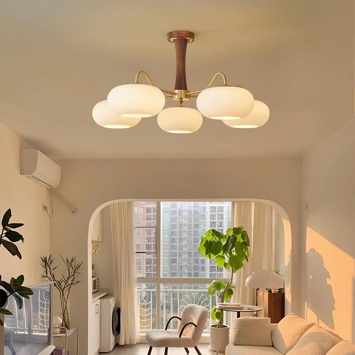 Eira Brass Wooden Glass Persimmon Chandelier