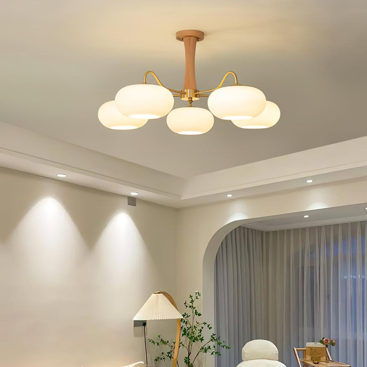 Eira Brass Wooden Glass Persimmon Chandelier