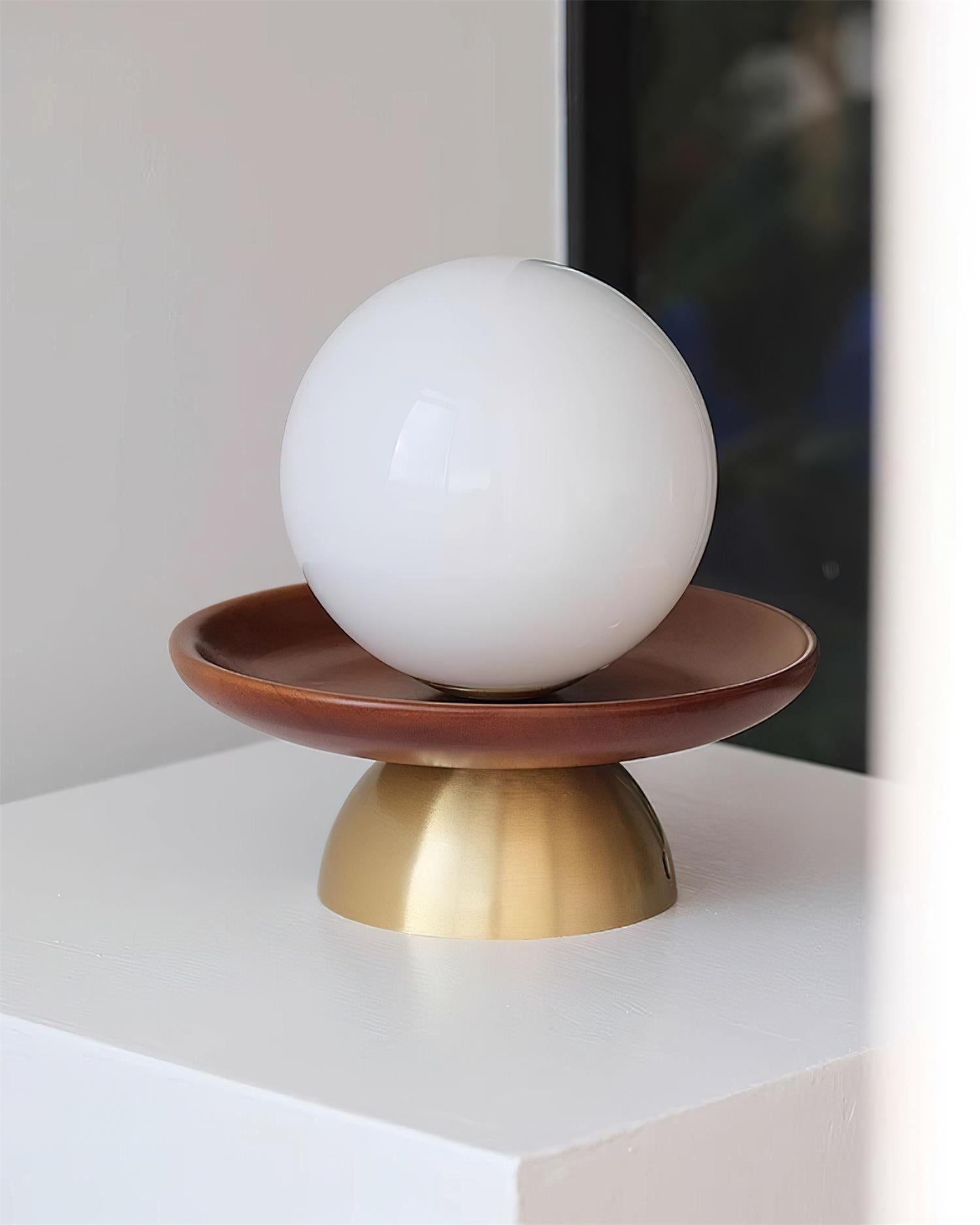 Ceiling Light Globe Opal Glass Modern Brass Walnut Accent Flush Mount - Neutral Decor