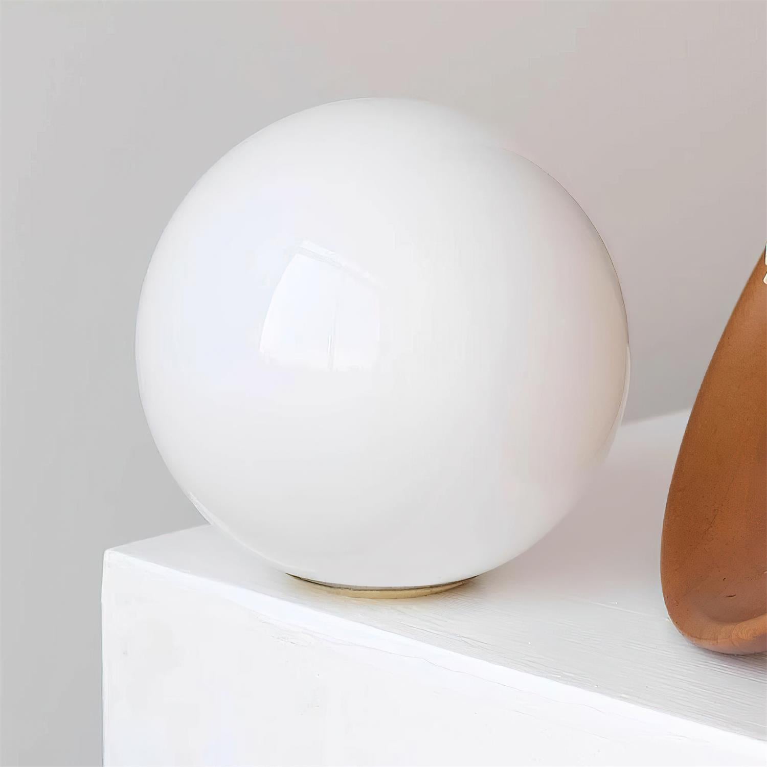 Ceiling Light Globe Opal Glass Modern Brass Walnut Accent Flush Mount - Neutral Decor