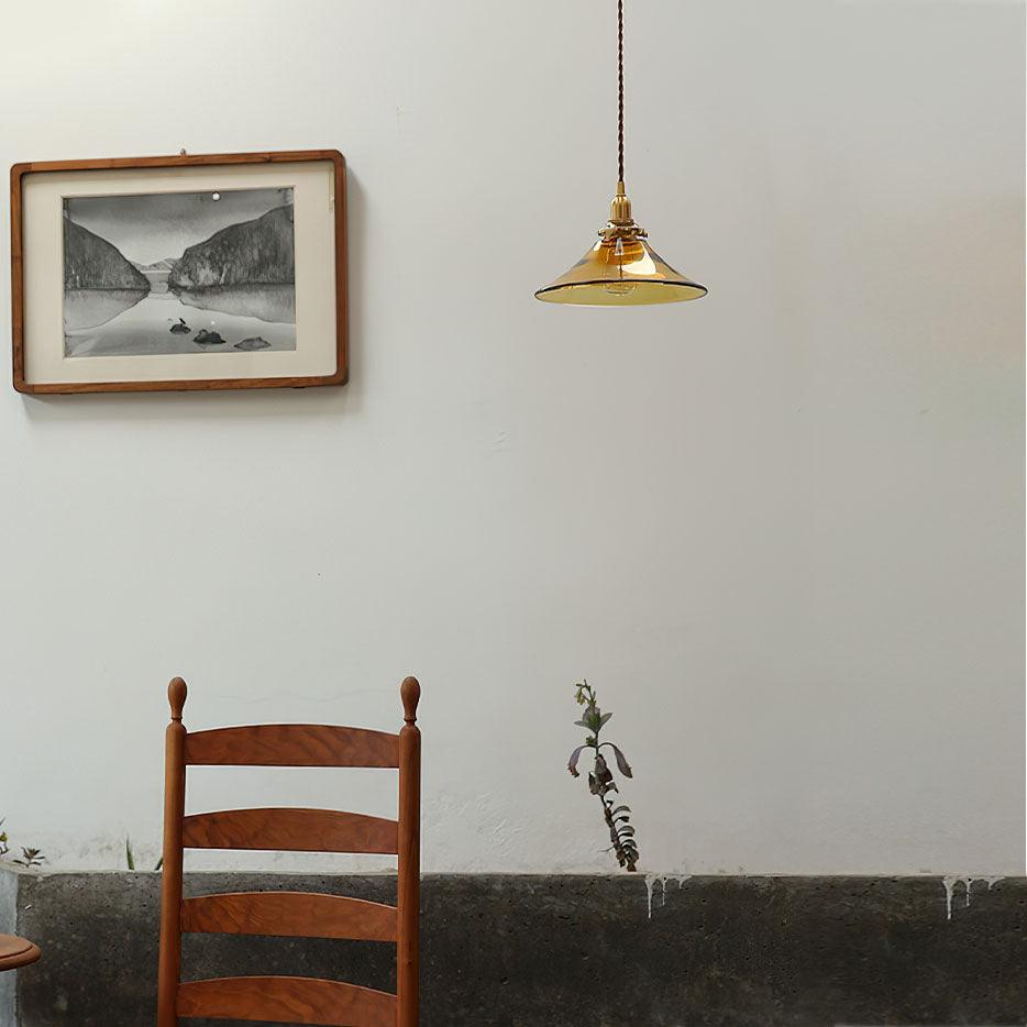 Pila Pendant Lamp Amber Glass Brass Vintage Dining