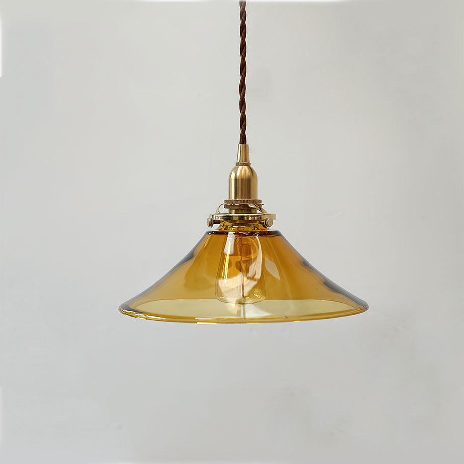 Pila Pendant Lamp Amber Glass Brass Vintage Dining