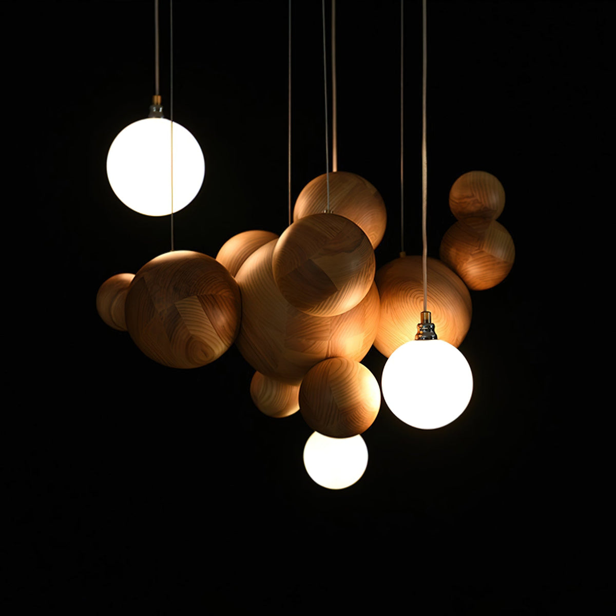 Elveraria Chandelier Wood & Acrylic Bubble Ball Cluster