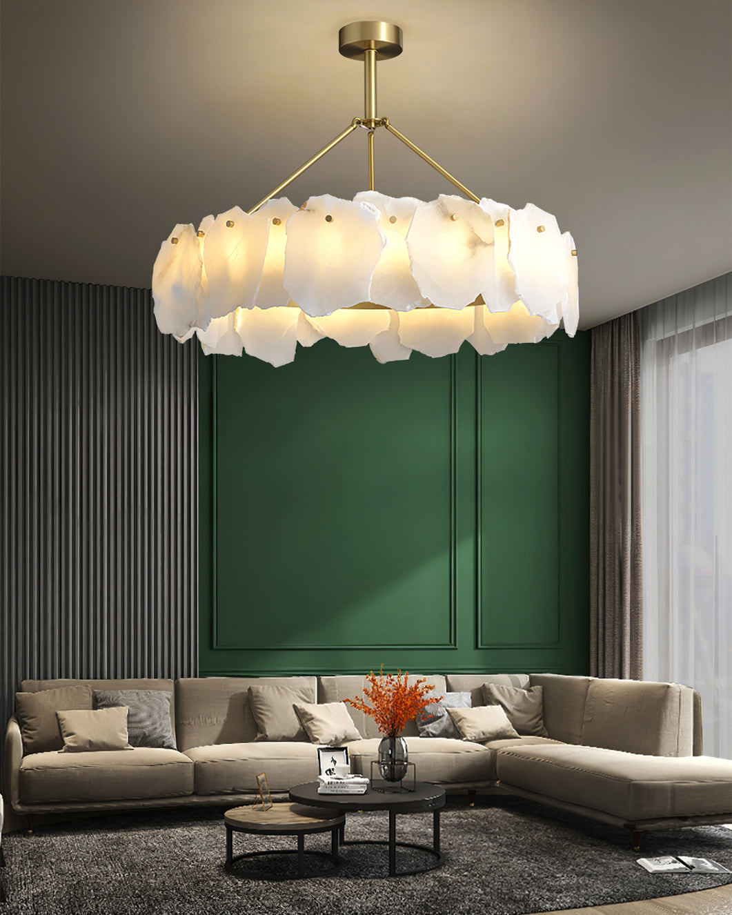 Burton Chandelier Alabaster Layered Halo - Neutral Decor