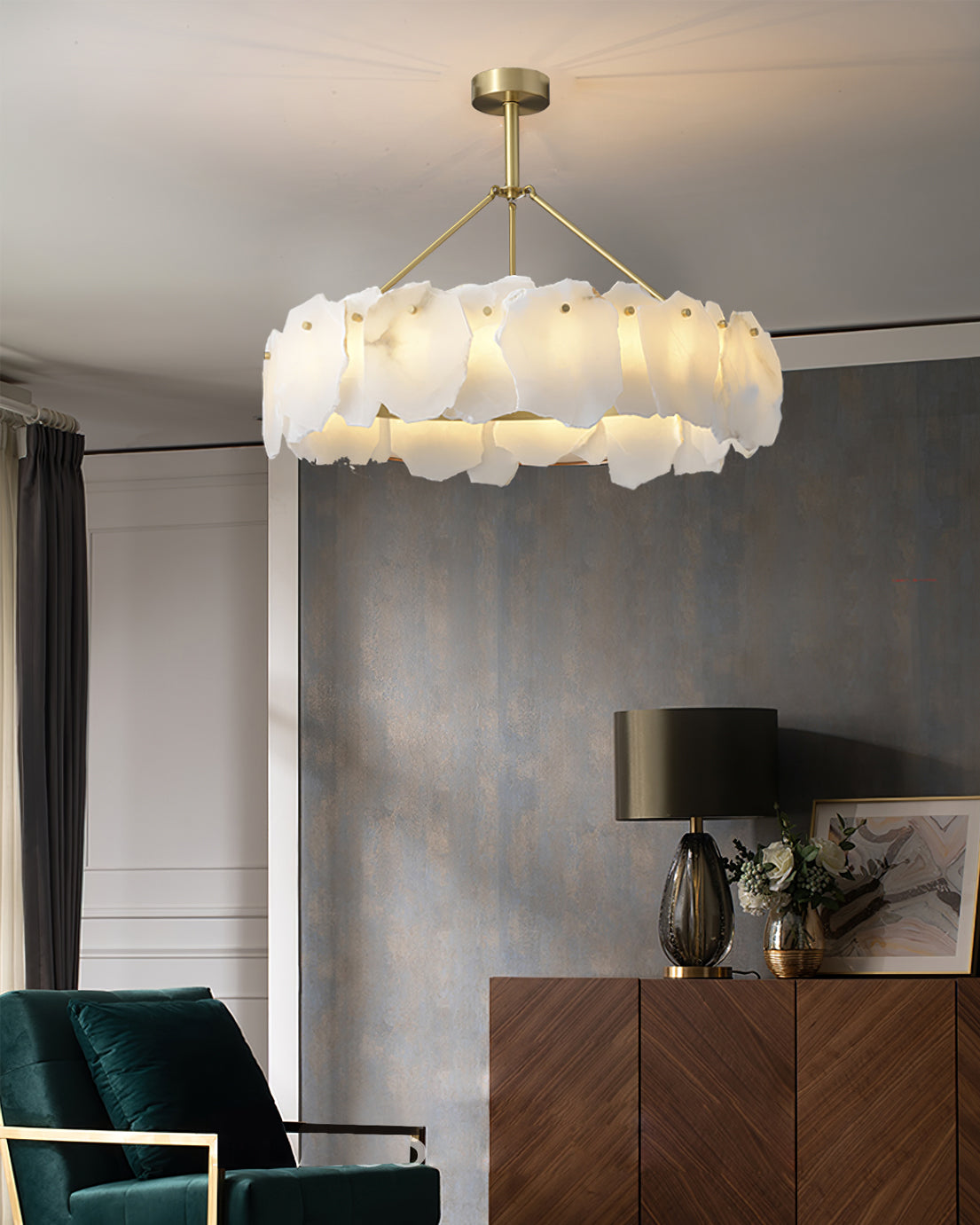 Burton Chandelier Alabaster Layered Halo - Neutral Decor