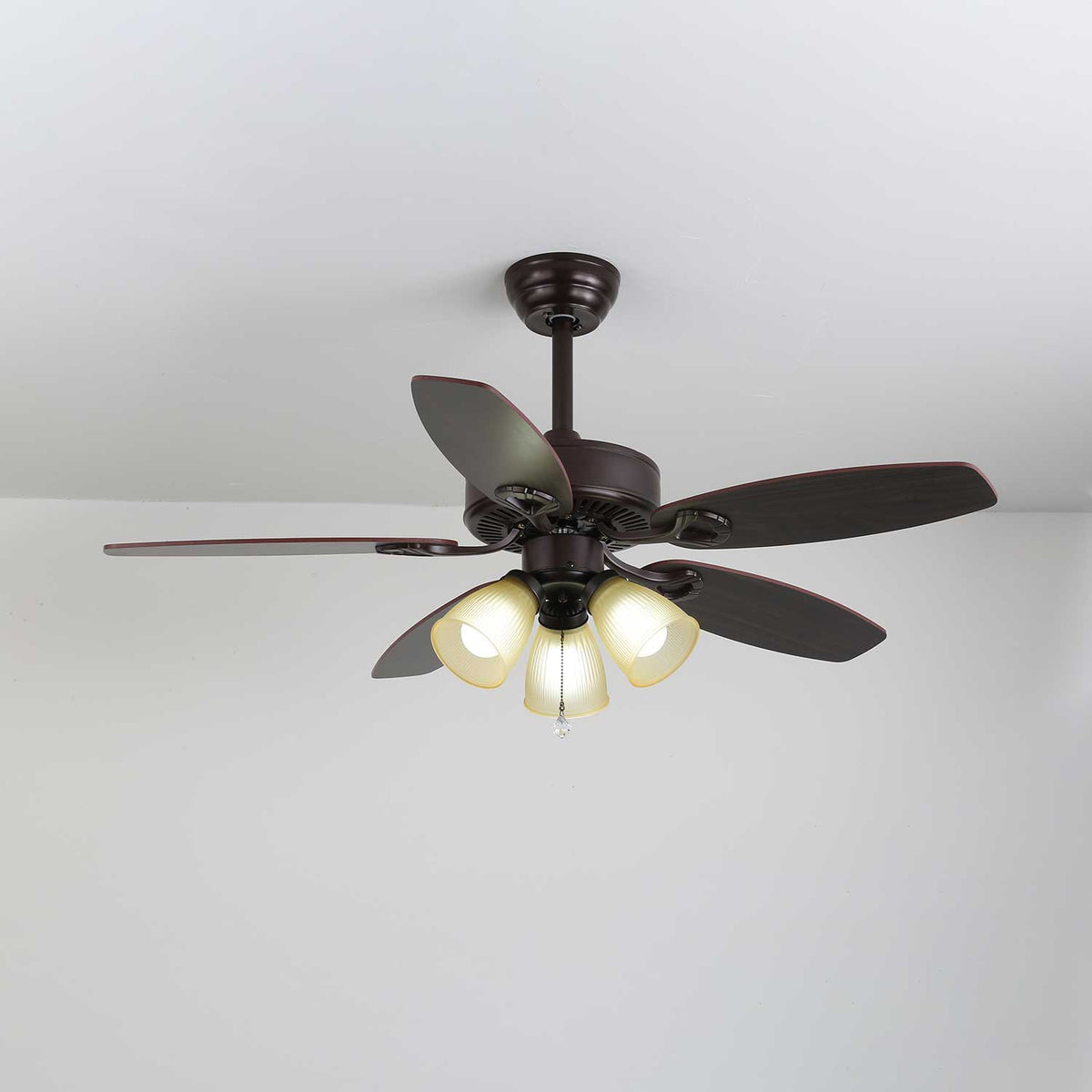 Calviera Vintage Wood Glass Ceiling Fan Light