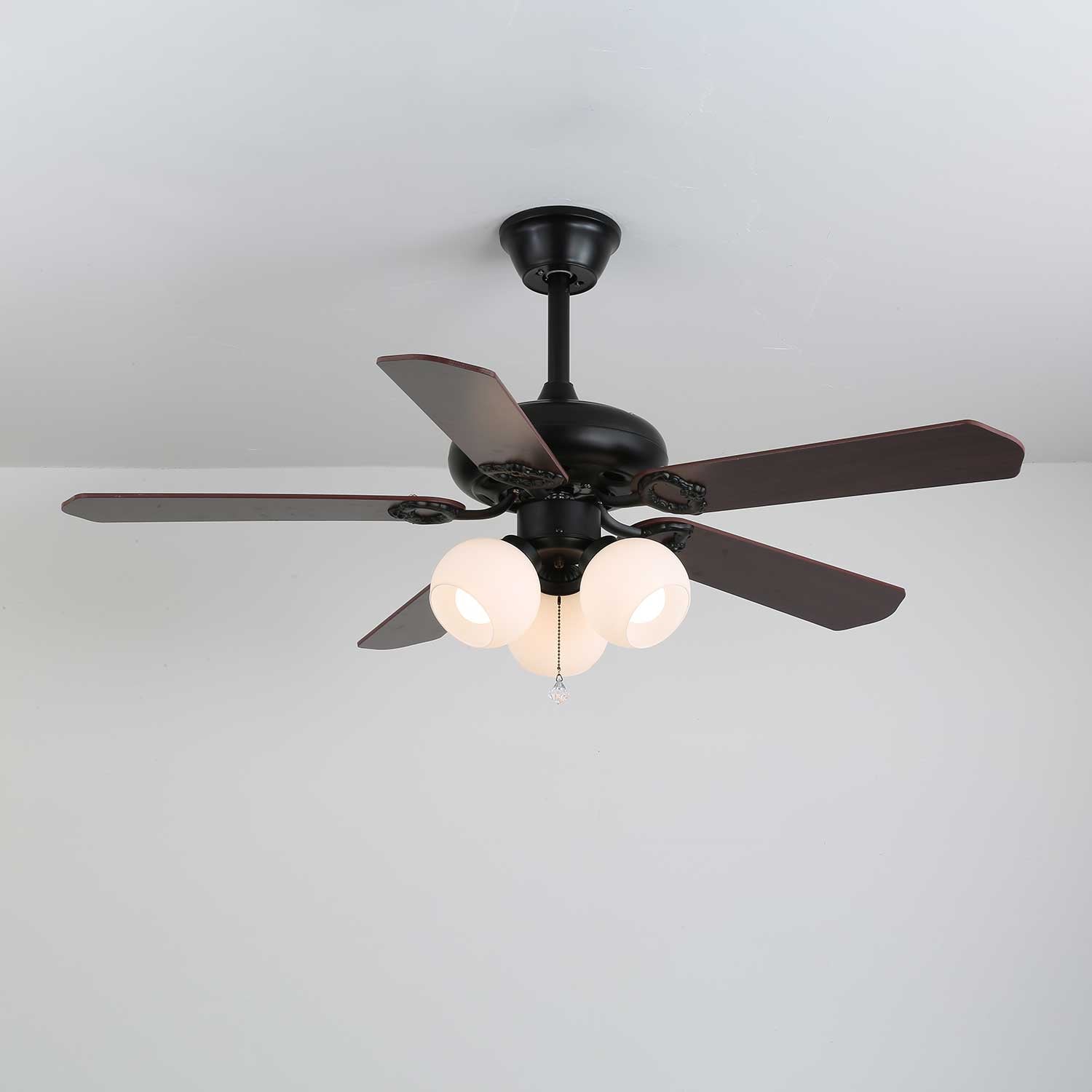Calviera Vintage Wood Glass Ceiling Fan Light
