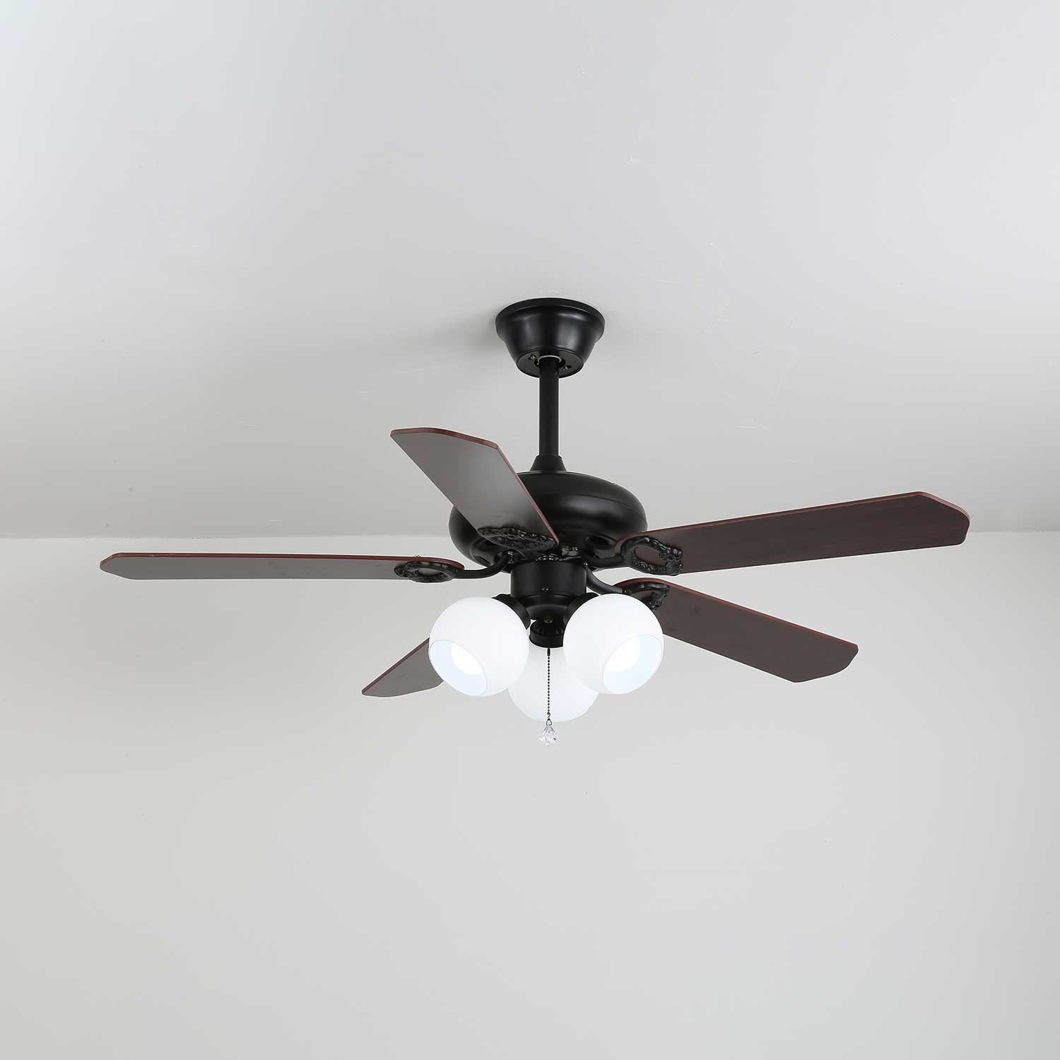 Calviera Vintage Wood Glass Ceiling Fan Light