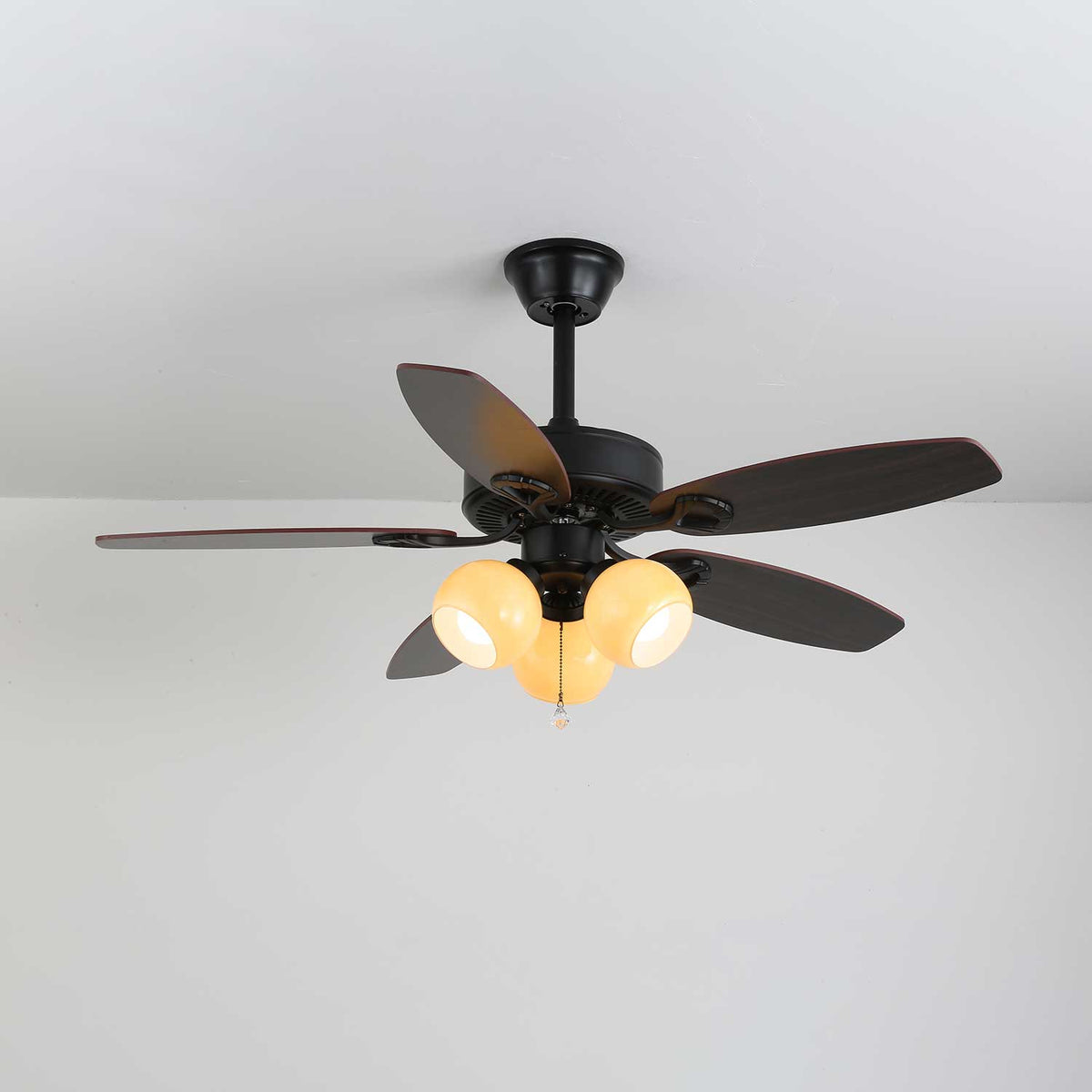 Calviera Vintage Wood Glass Ceiling Fan Light