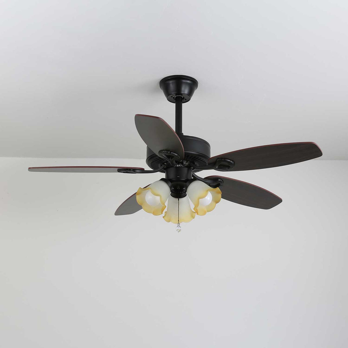 Calviera Vintage Wood Glass Ceiling Fan Light