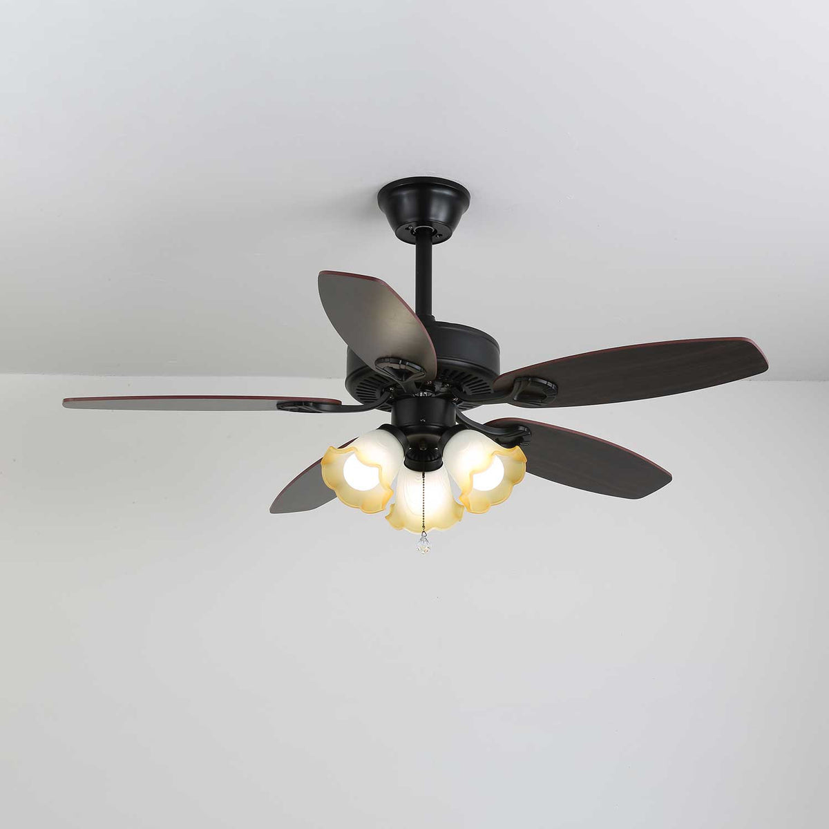 Calviera Vintage Wood Glass Ceiling Fan Light