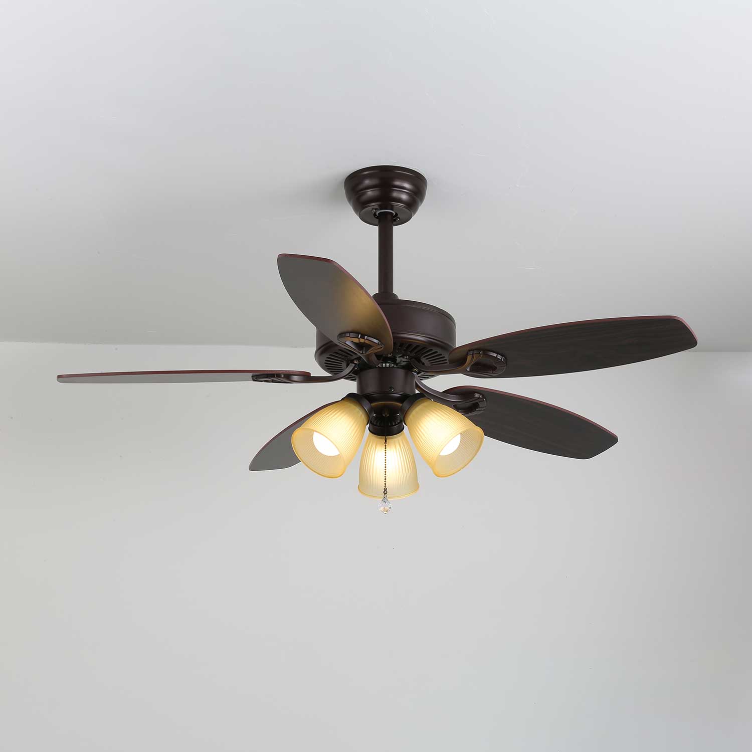 Calviera Vintage Wood Glass Ceiling Fan Light