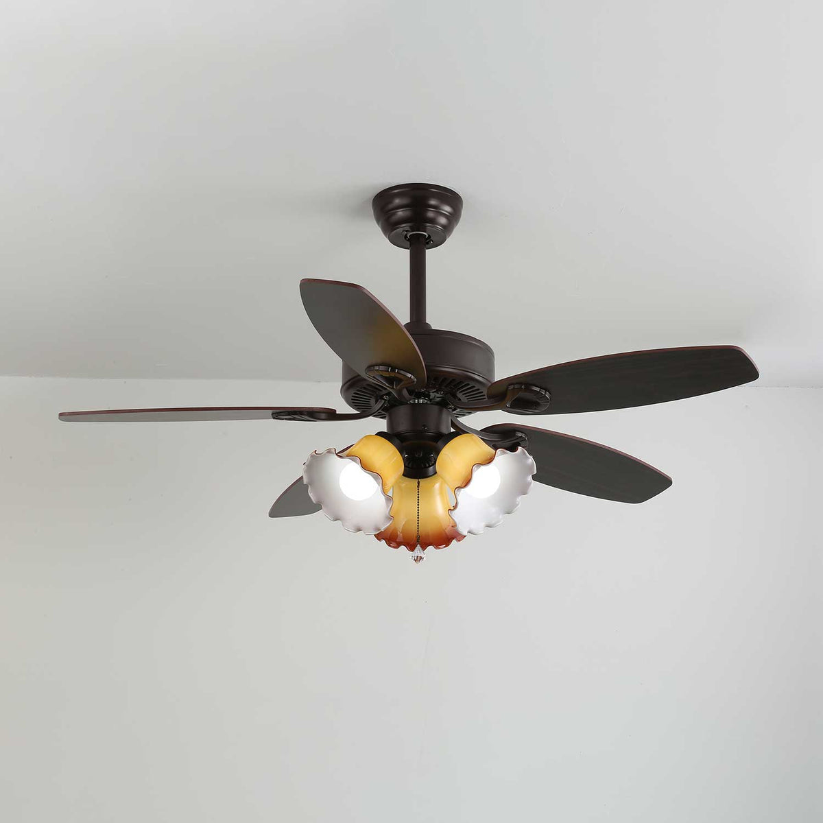 Calviera Vintage Wood Glass Ceiling Fan Light