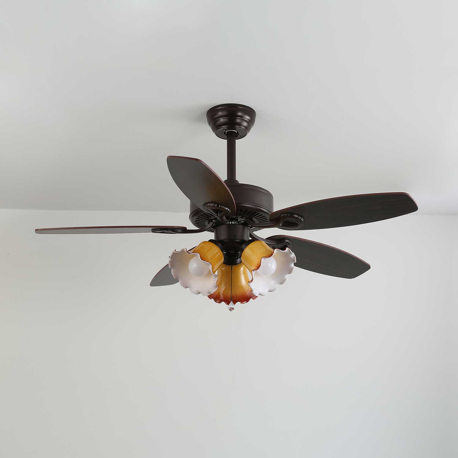 Calviera Vintage Wood Glass Ceiling Fan Light