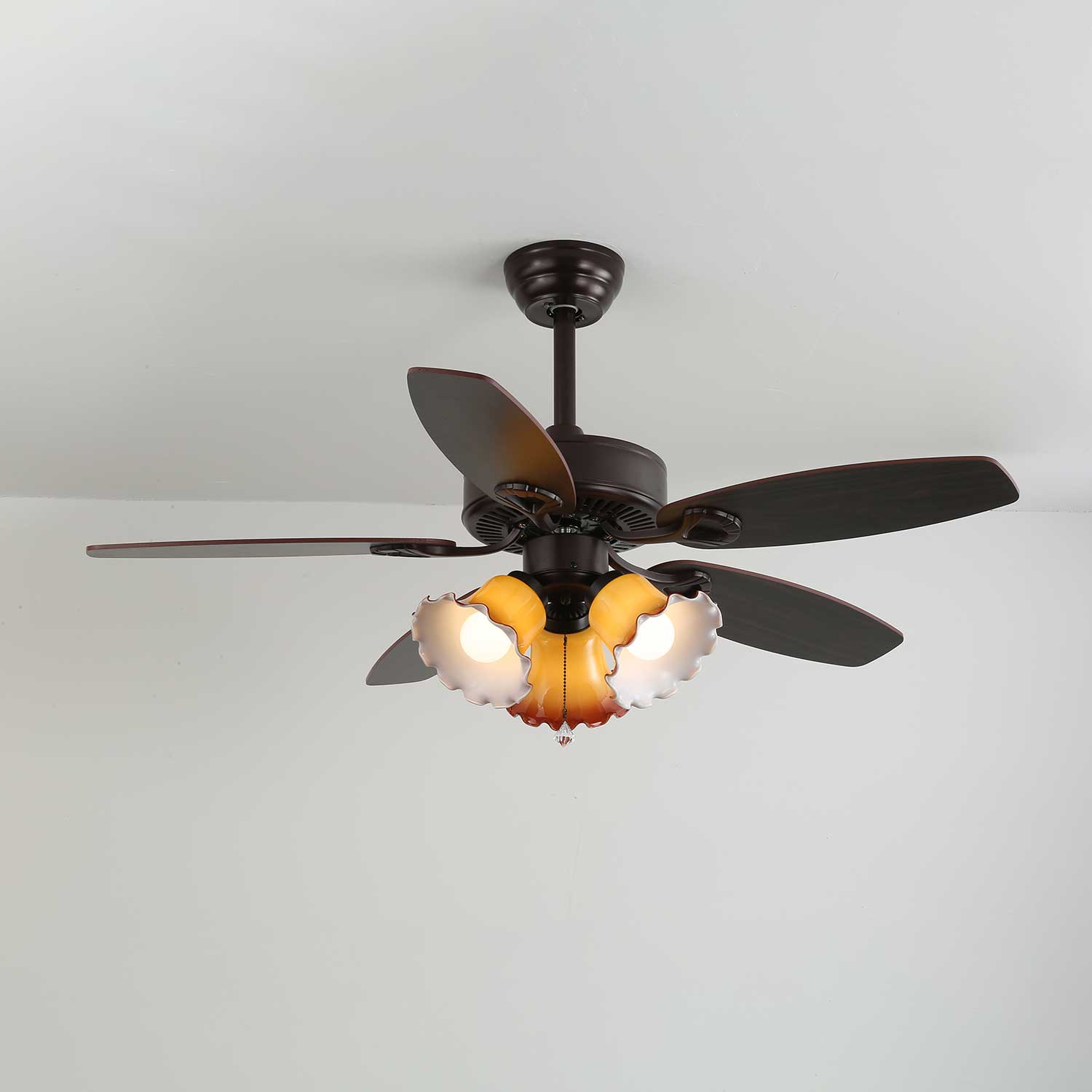 Calviera Vintage Wood Glass Ceiling Fan Light