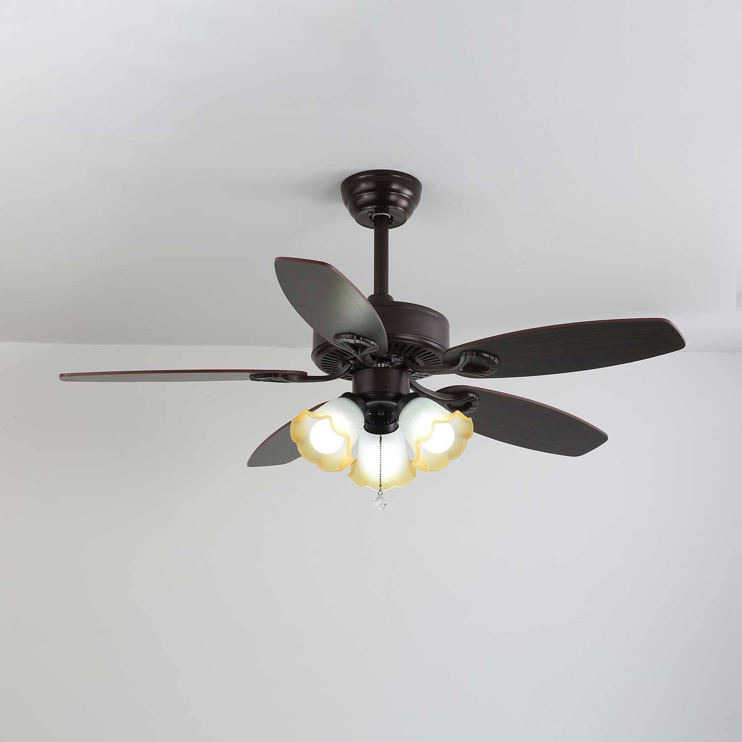 Calviera Vintage Wood Glass Ceiling Fan Light