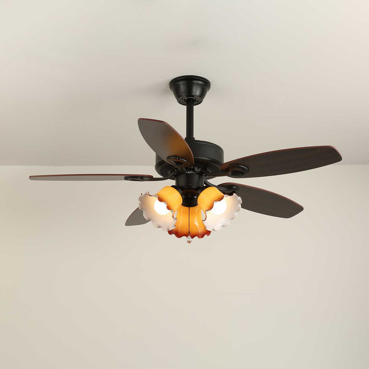 Calviera Vintage Wood Glass Ceiling Fan Light