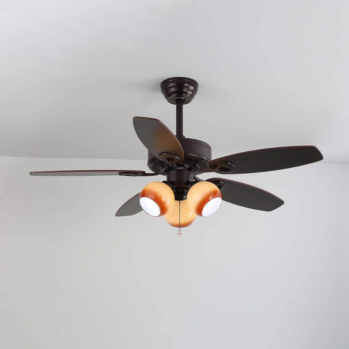 Calviera Vintage Wood Glass Ceiling Fan Light