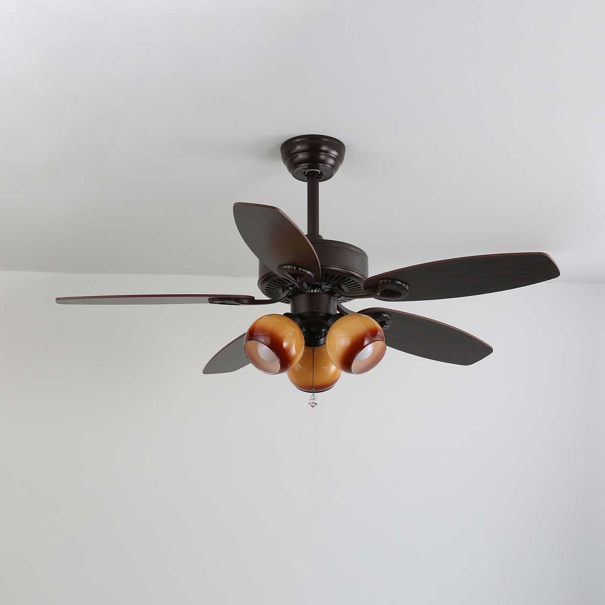 Calviera Vintage Wood Glass Ceiling Fan Light