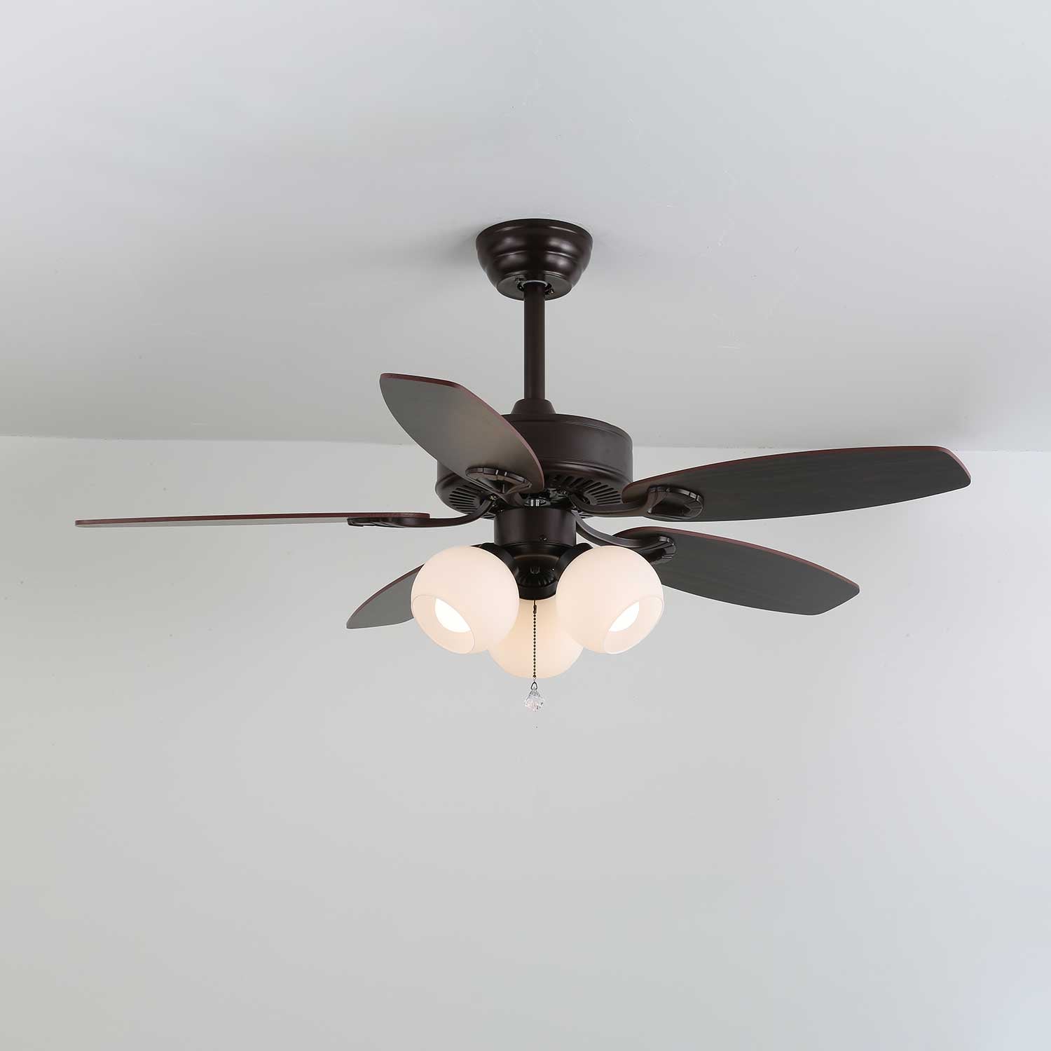 Calviera Vintage Wood Glass Ceiling Fan Light