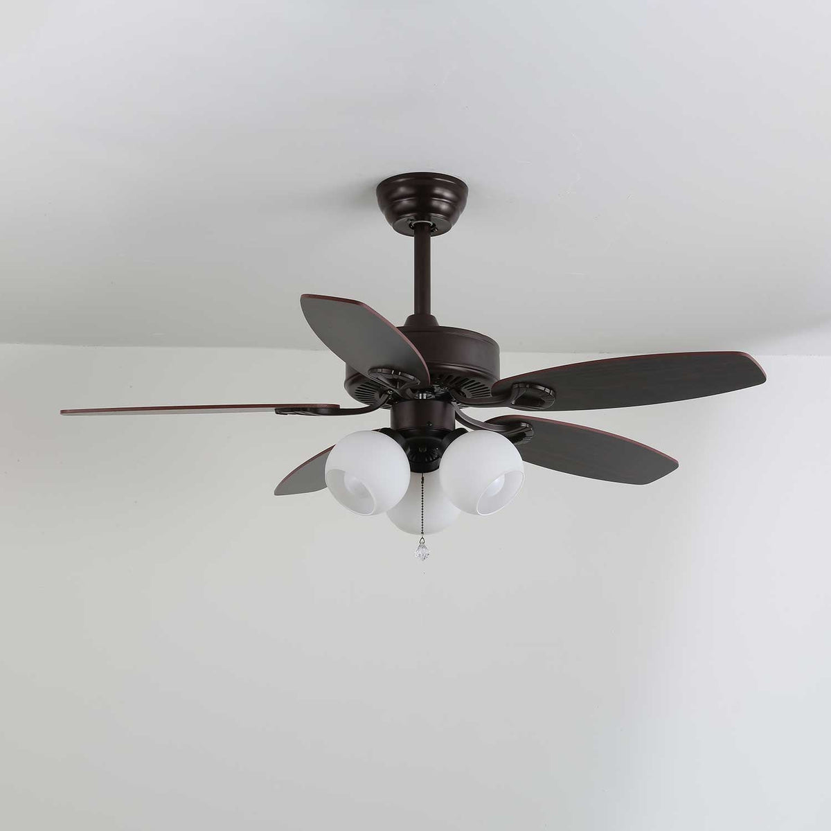 Calviera Vintage Wood Glass Ceiling Fan Light