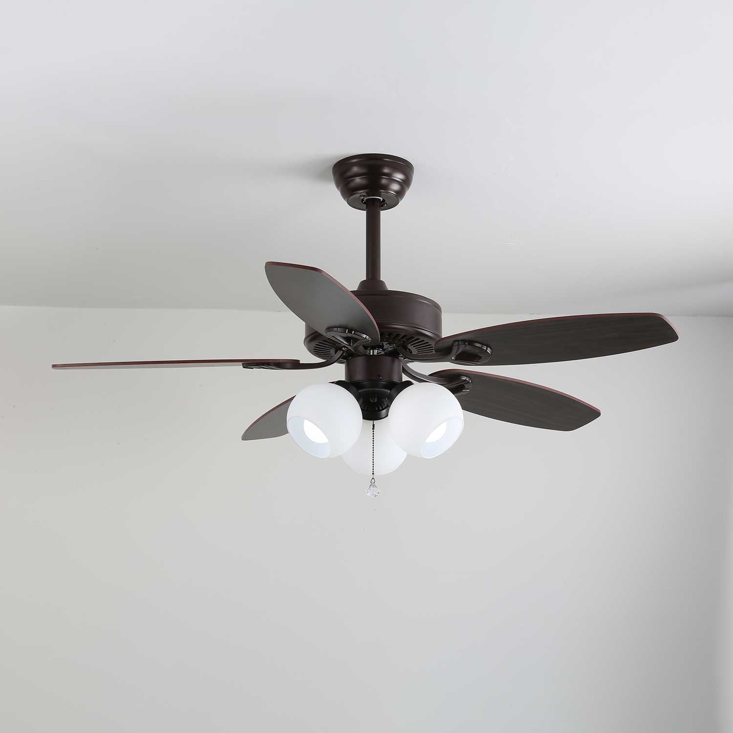 Calviera Vintage Wood Glass Ceiling Fan Light