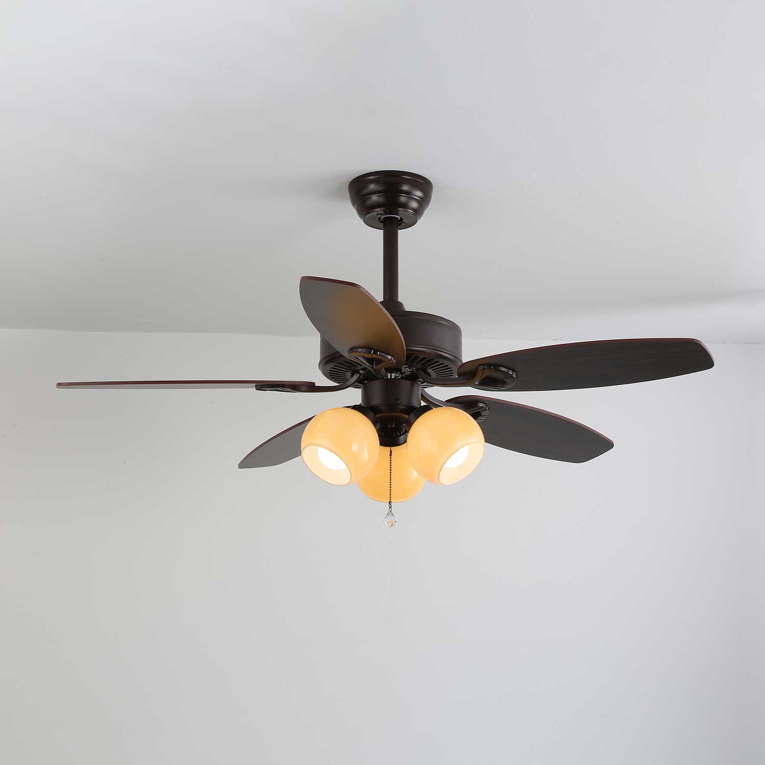 Calviera Vintage Wood Glass Ceiling Fan Light