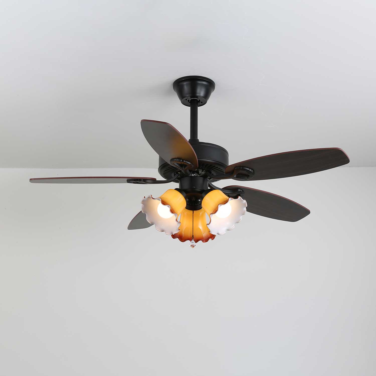 Calviera Vintage Wood Glass Ceiling Fan Light