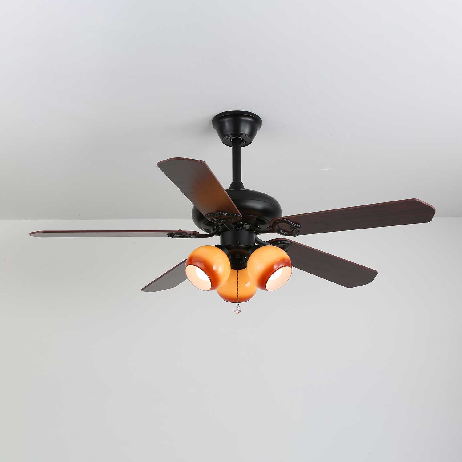 Calviera Vintage Wood Glass Ceiling Fan Light