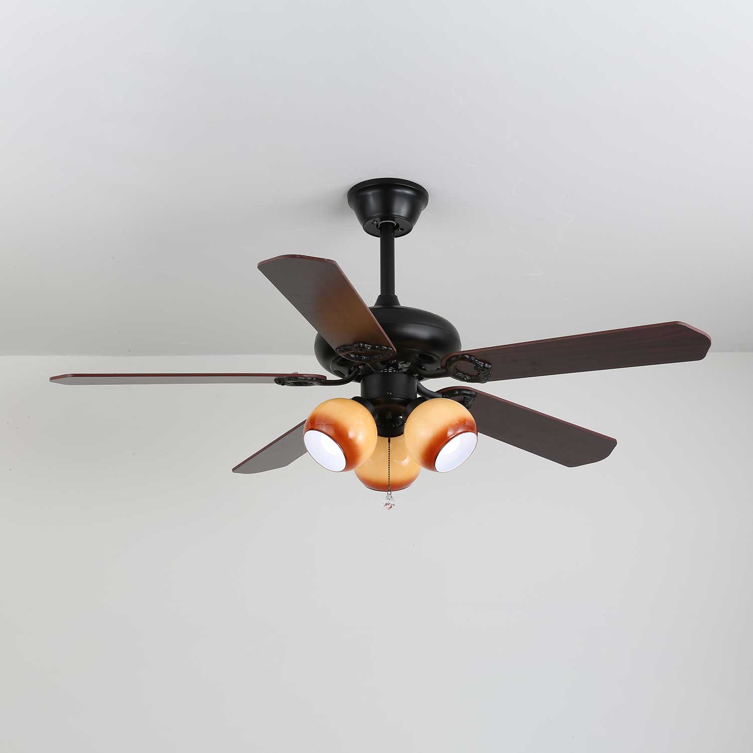 Calviera Vintage Wood Glass Ceiling Fan Light