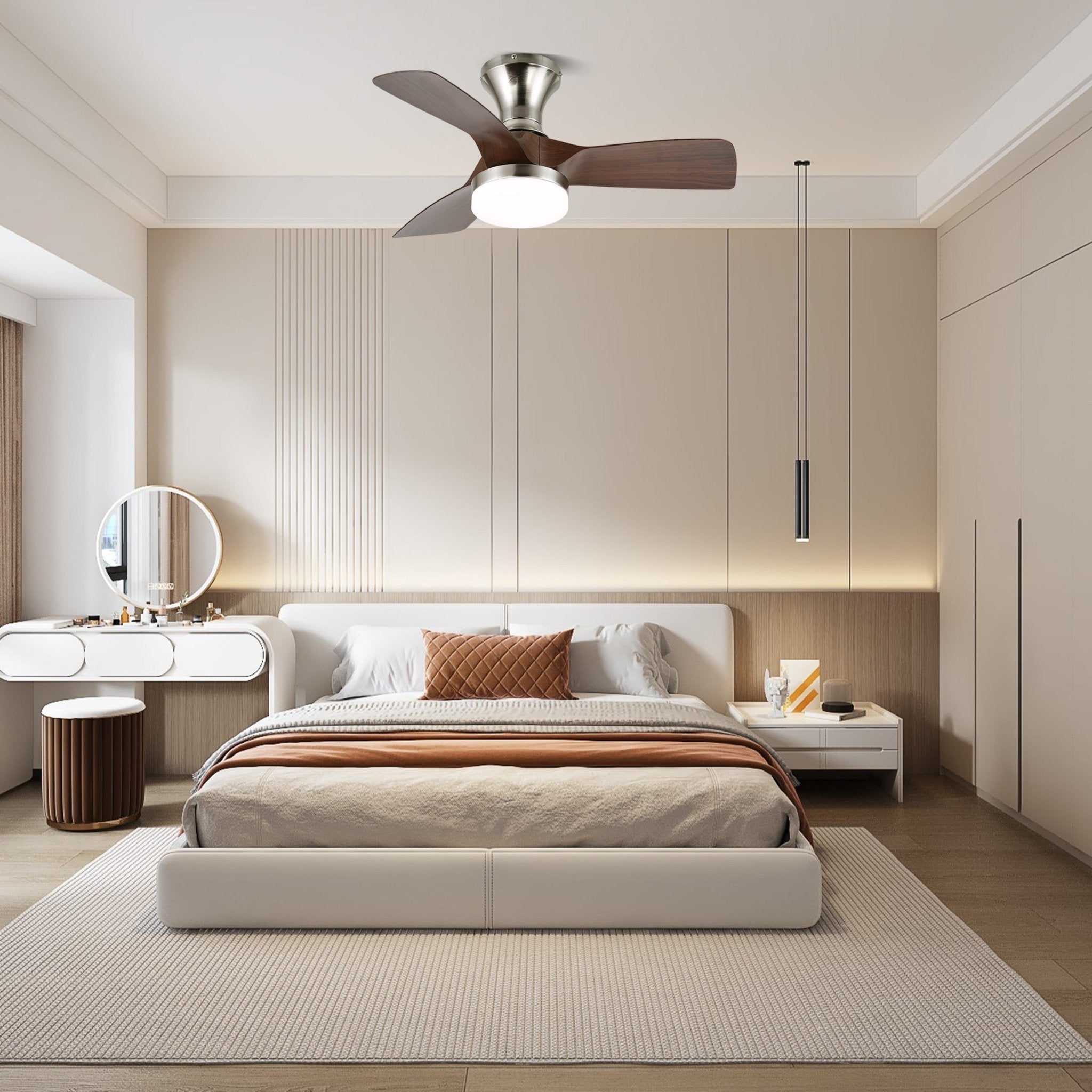 Mirella Silver Wood Ceiling Fan Light