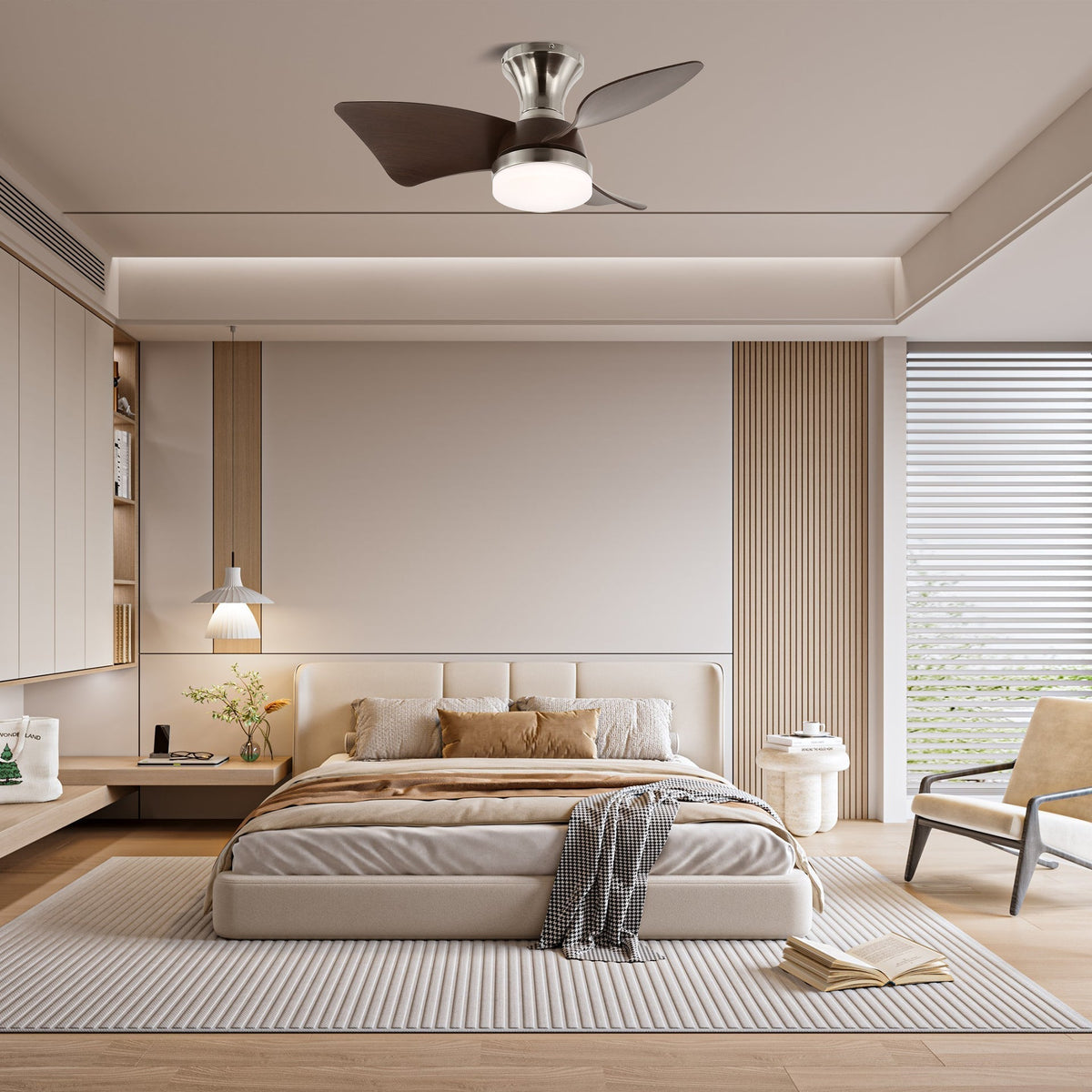 Mirella Silver Wood Ceiling Fan Light