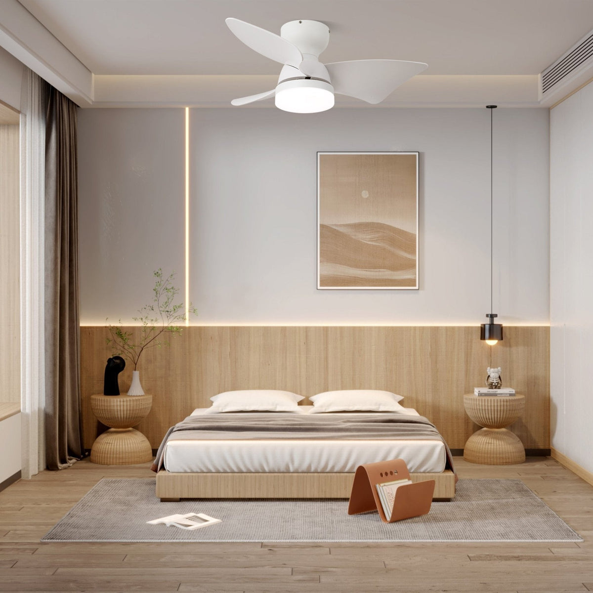Mirella Silver Wood Ceiling Fan Light