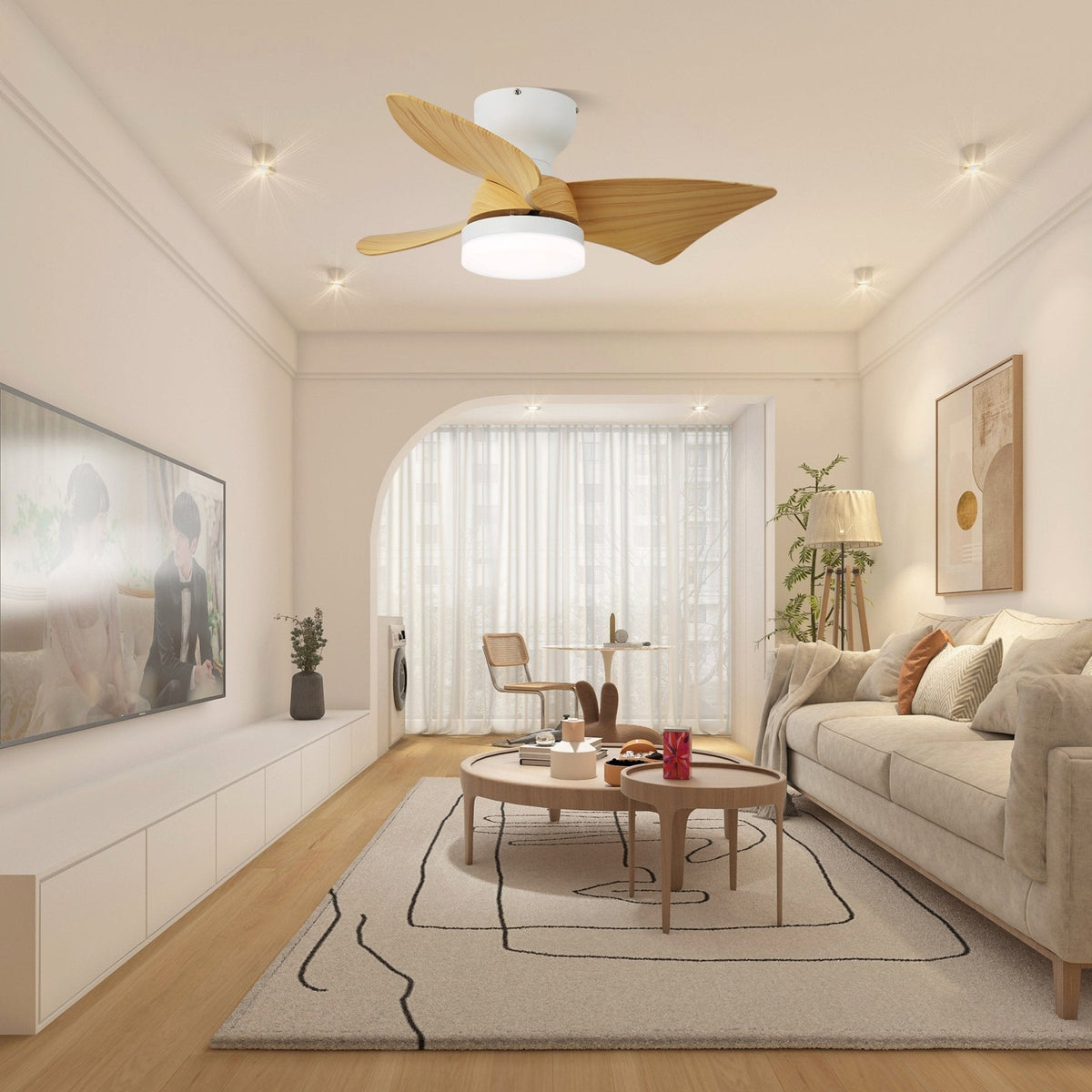 Mirella Silver Wood Ceiling Fan Light