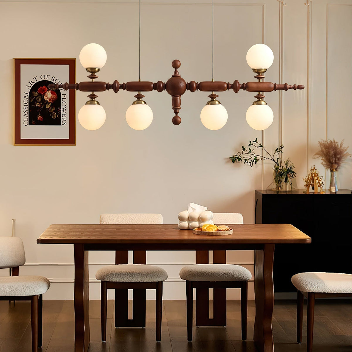 Isilira Classic Wood Glass Linear Pendant Light