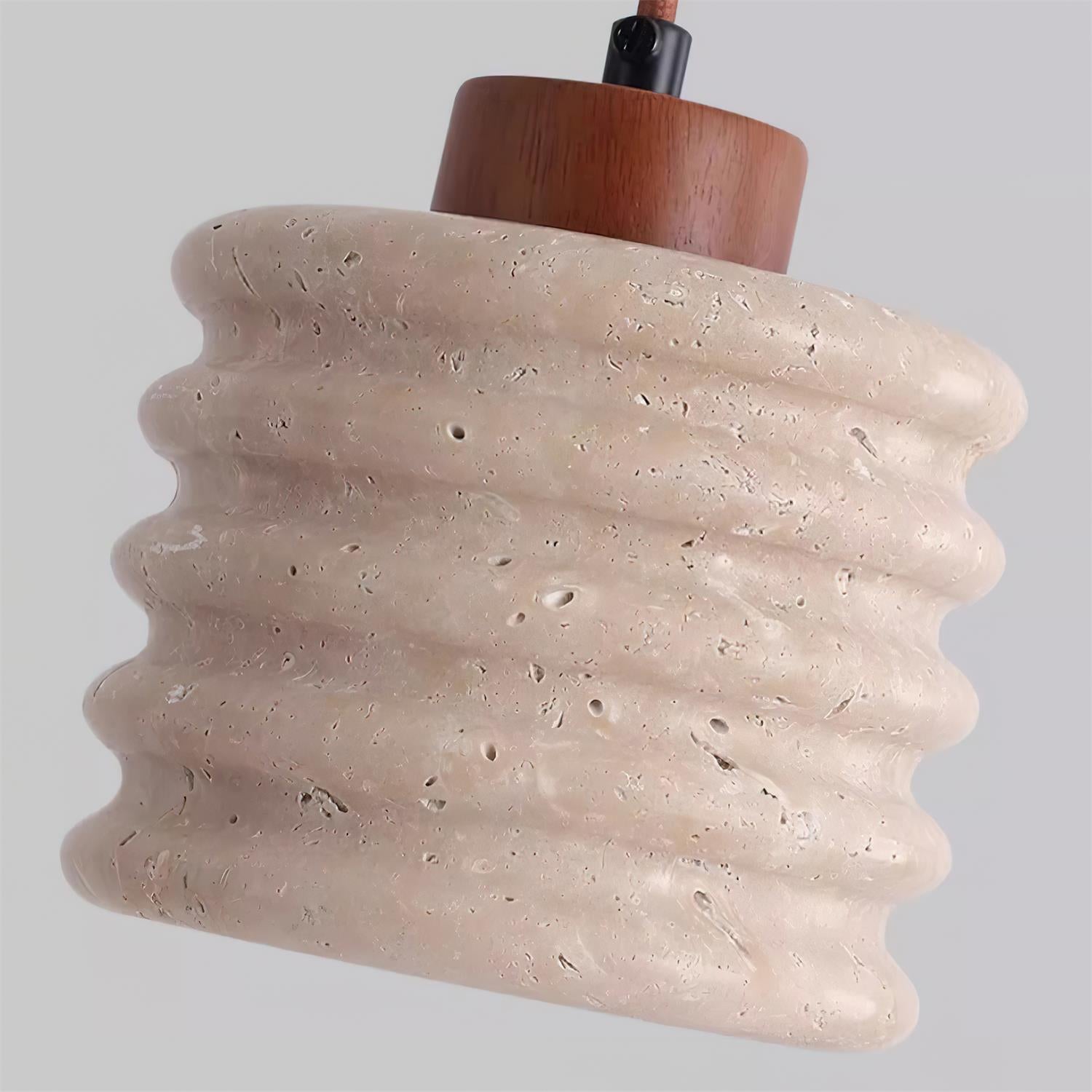 Pendant Lamp Travertine Ripple Shade Walnut Wood Organic Wabi-Sabi - Neutral Decor