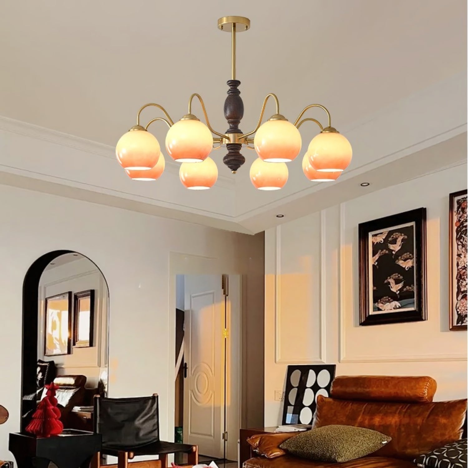 Reniian Chandelier Caramel Orb Curved Arm