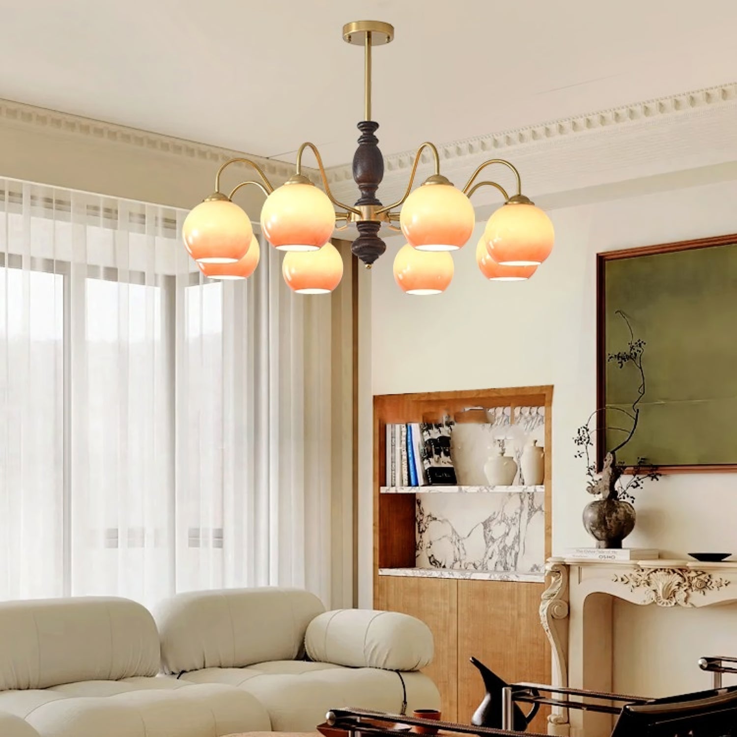 Reniian Chandelier Caramel Orb Curved Arm