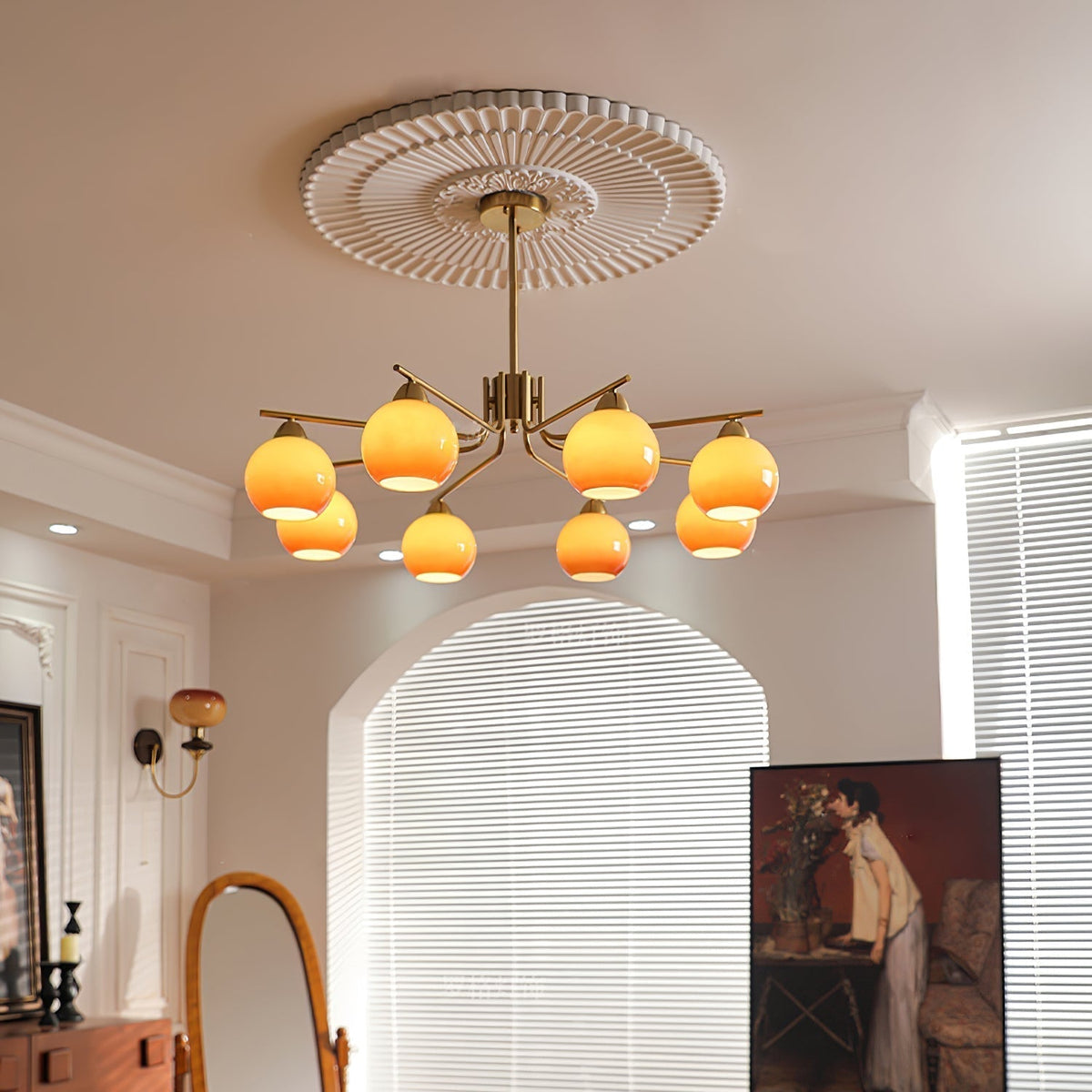 Oriorella Chandelier Brass Caramel Globe Minimalist