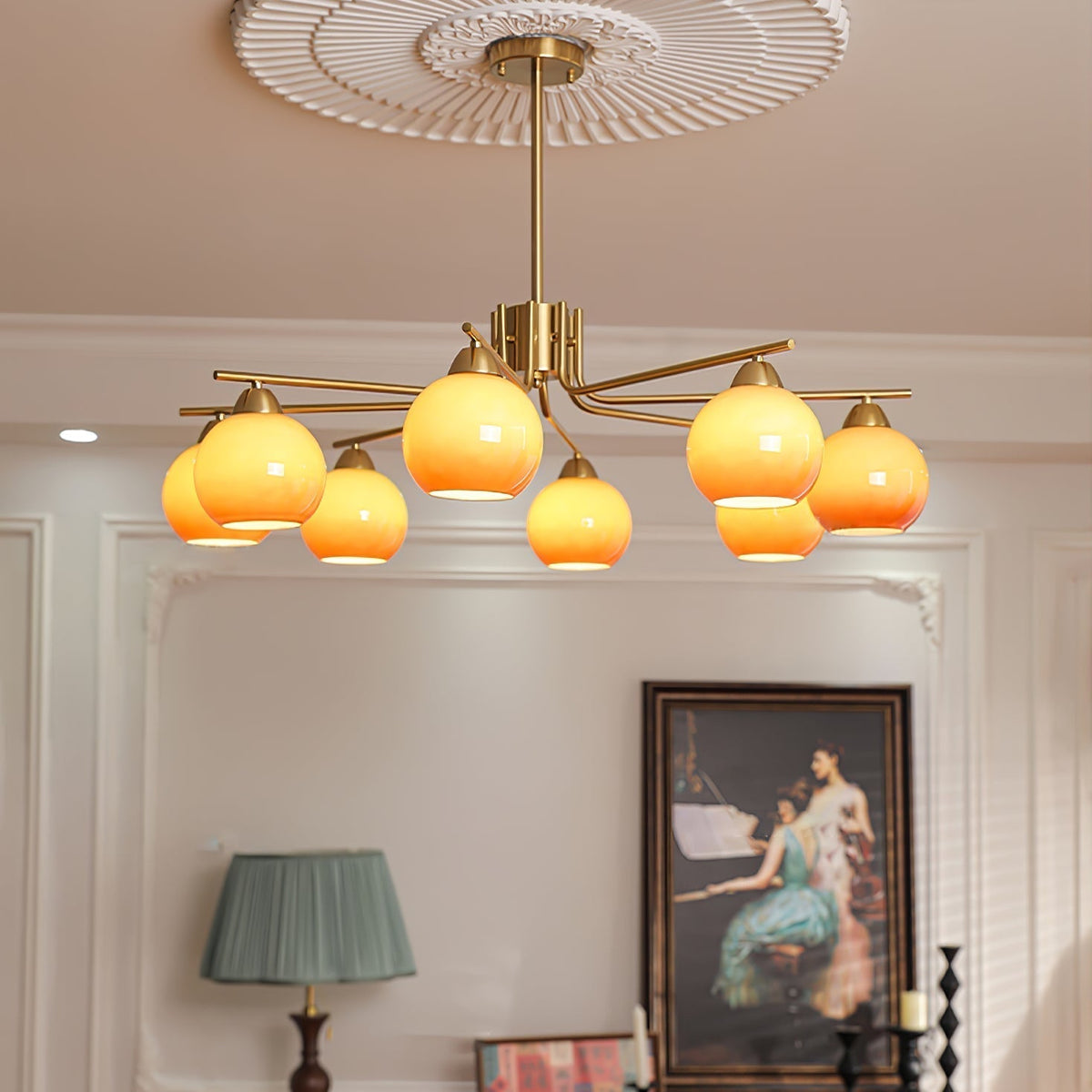 Oriorella Chandelier Brass Caramel Globe Minimalist