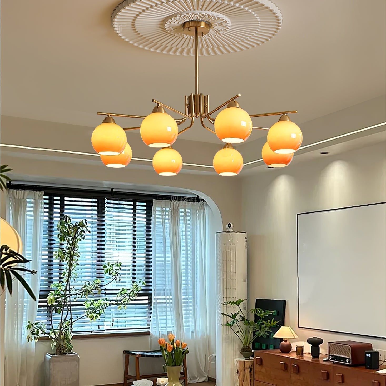 Oriorella Chandelier Brass Caramel Globe Minimalist