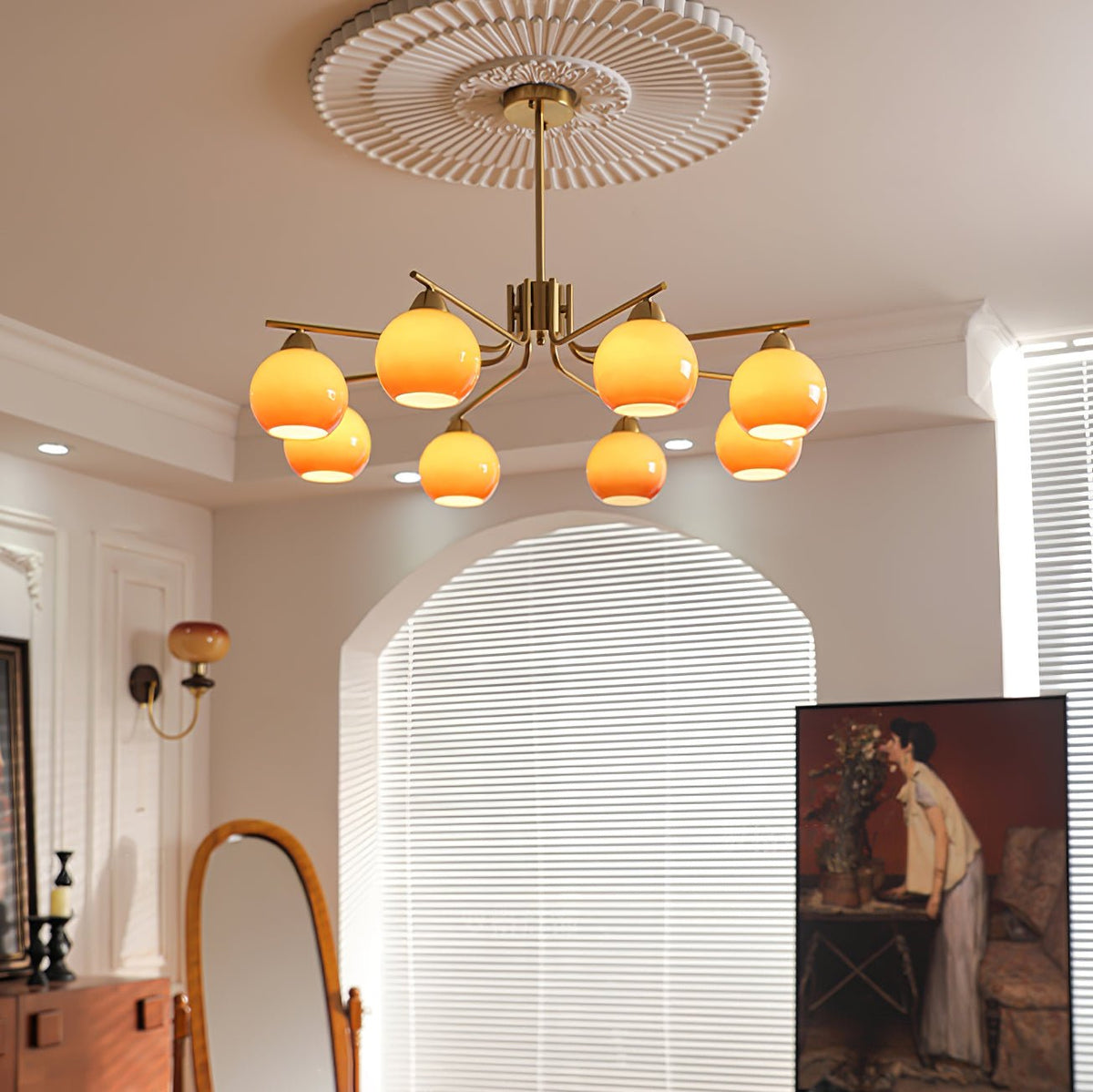 Oriorella Chandelier Brass Caramel Globe Minimalist