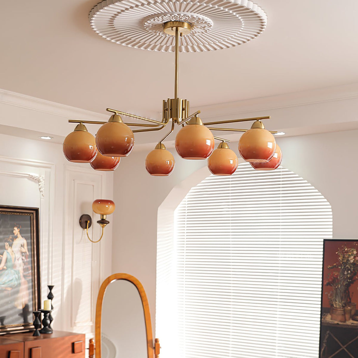 Oriorella Chandelier Brass Caramel Globe Minimalist